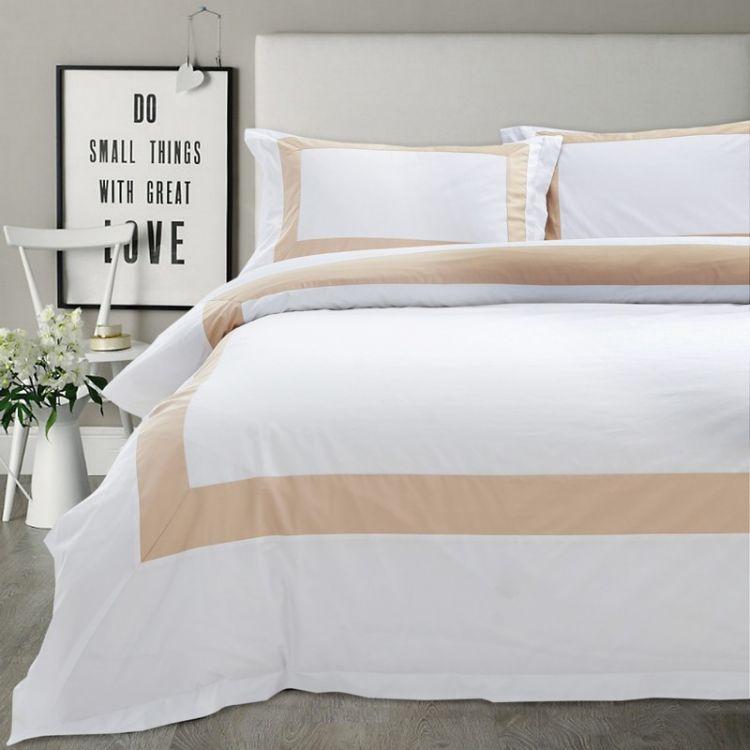 Hotelier Prestigio™ Luxury White Base Champagne Border Fitted Sheet Set - Affairs Living Pte. Ltd.