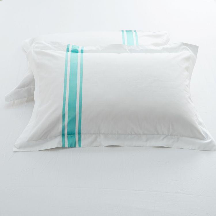 Hotelier Prestigio™ Luxury White Turquoise Stripe Fitted Sheet Set - Affairs Living Pte. Ltd.