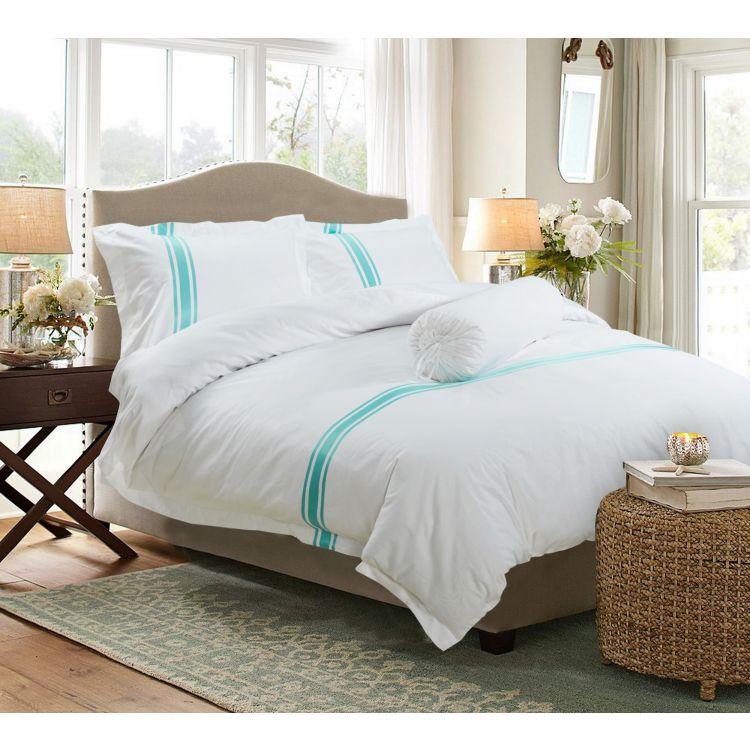 Hotelier Prestigio™ Luxury White Turquoise Stripe Pillow Case - Affairs Living Pte. Ltd.