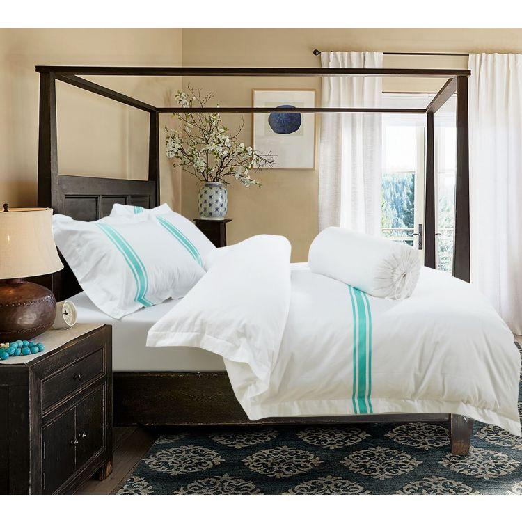 Hotelier Prestigio™ Luxury White Turquoise Stripe Pillow Case - Affairs Living Pte. Ltd.