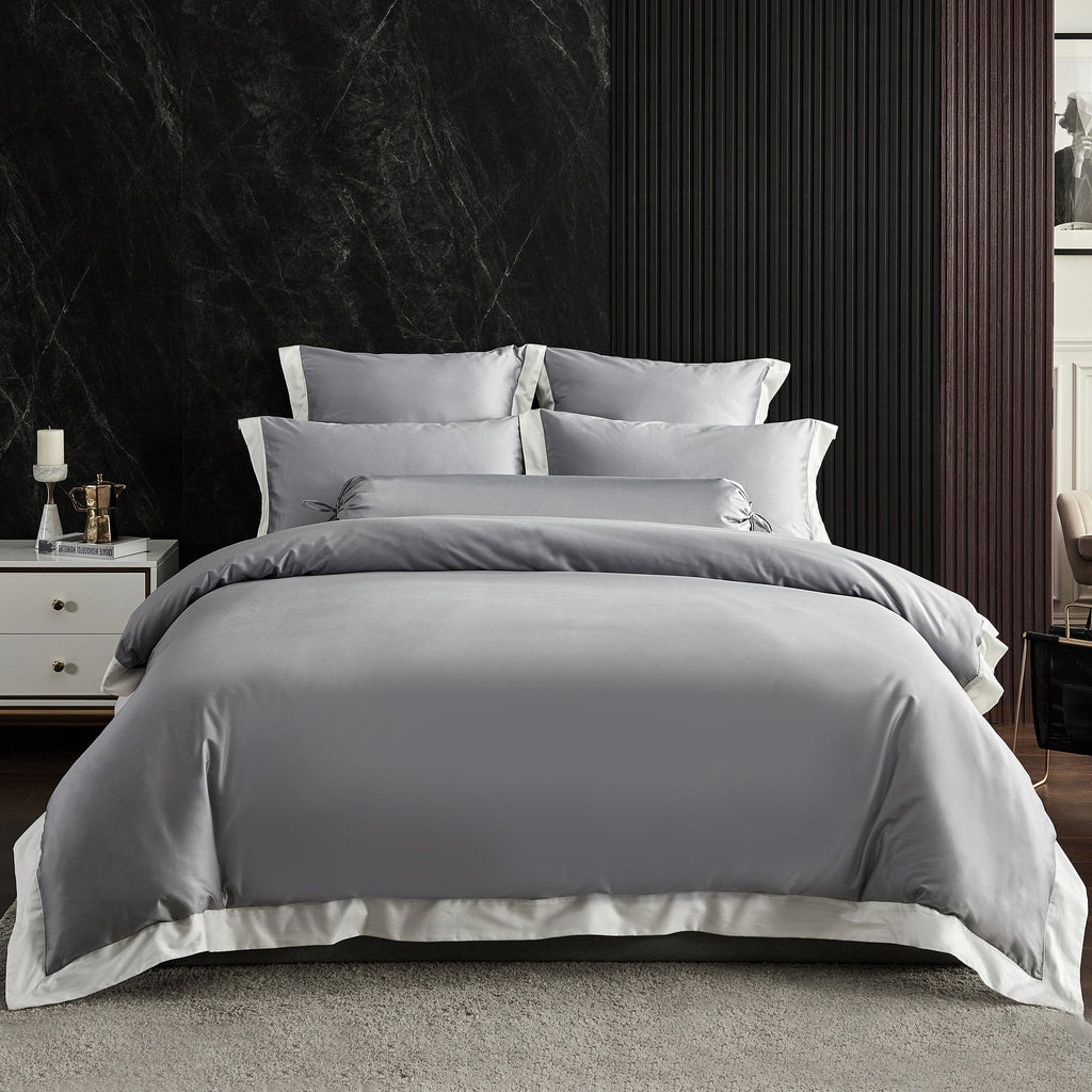 Hotelier Prestigio™ Supima Cotton Percale Earl Gray Dover White Hem Fitted Sheet Set - Bedding Affairs