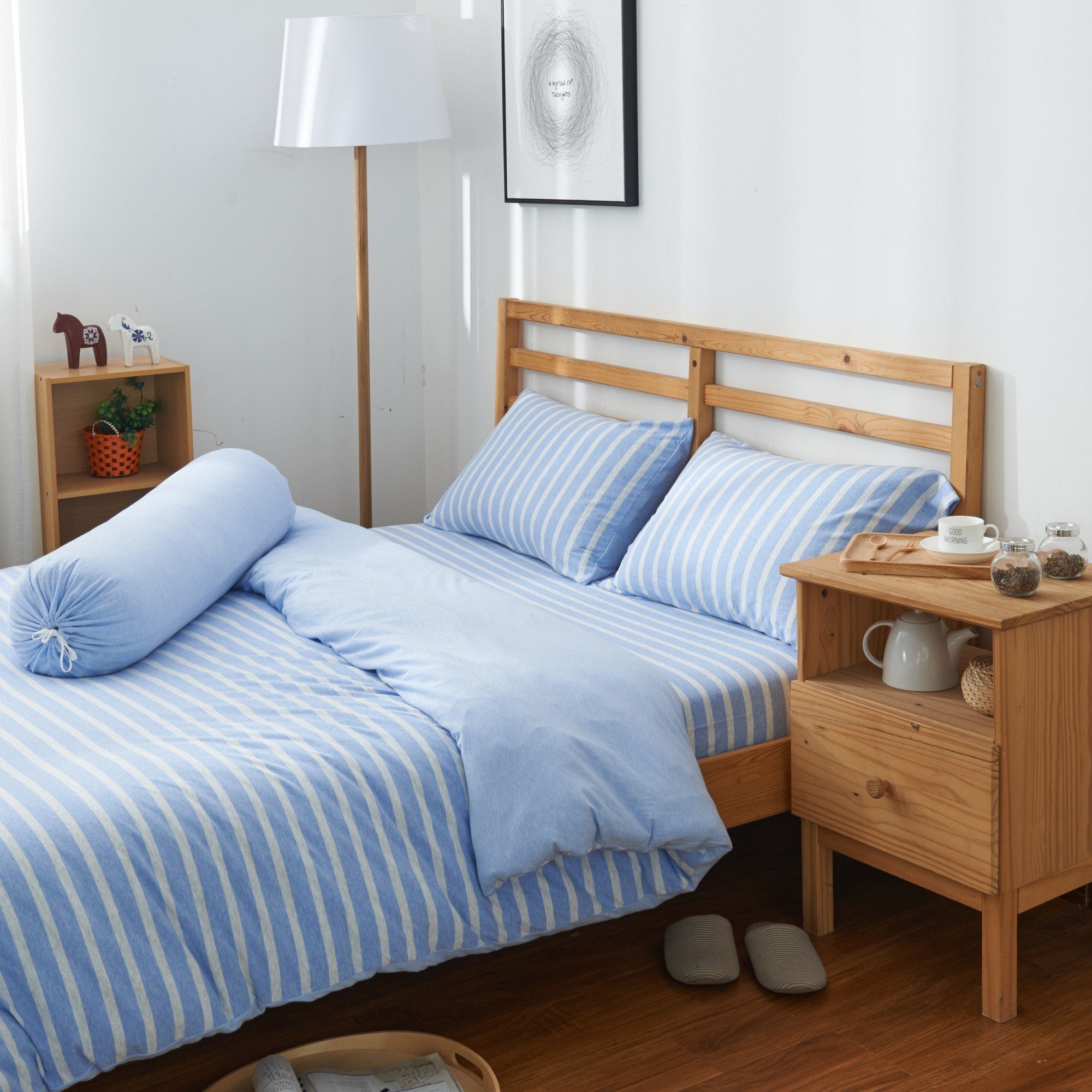 Cotton Pure™ Sky Blue Stripe Jersey Cotton Quilt Cover - Affairs Living Pte. Ltd.