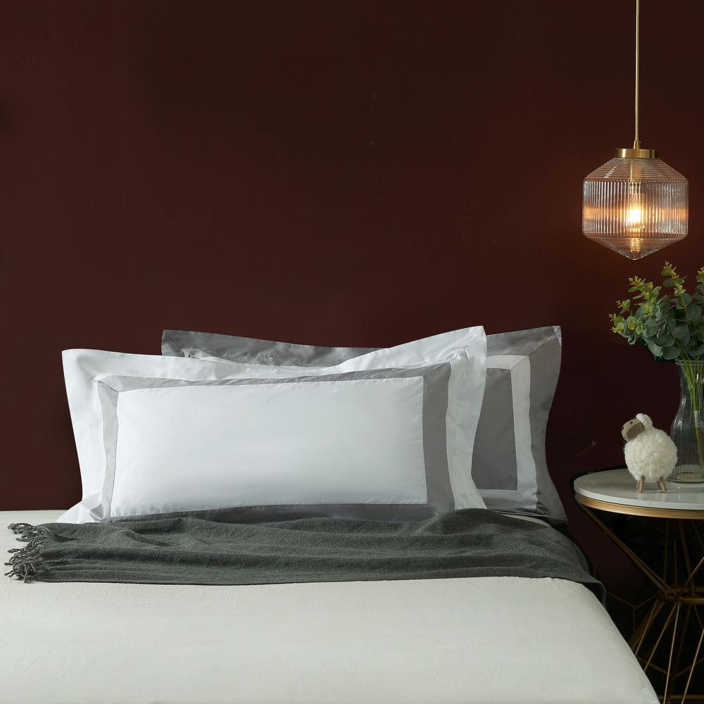 Hotelier Prestigio™ Luxury White Base Grey Border King Sham - Bedding Affairs